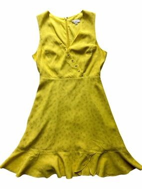 A Loves A Sleeveless Yellow V-Neck Ruffle Hem Summer Dress Size XS